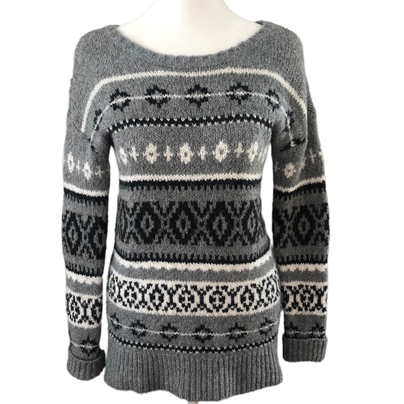 AMERICAN EAGLES Cotton Wool Blend Fair Isle Sweater, Crew Neck, Grey, Size XS - Picture 11 of 11